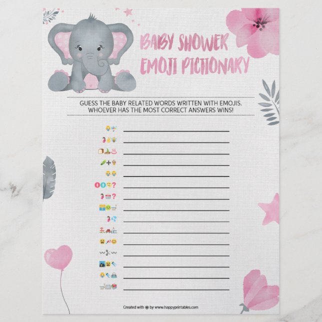 Baby Emoji Pictionary [Baby Elephant [Pink]] Letterhead (Front)