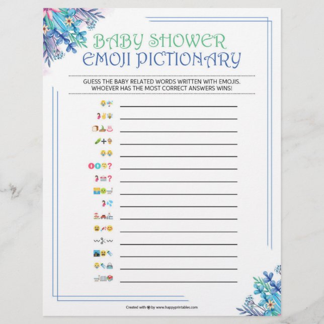 Baby Emoji Pictionary [Blue Floral] Letterhead (Front)