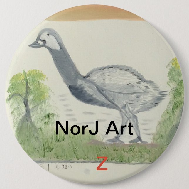 Baby emu on button design by NorJ Art (Front)