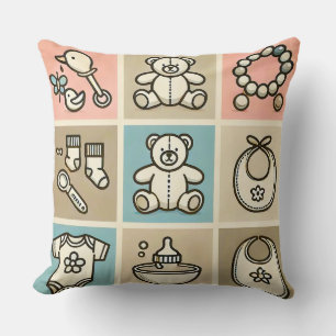 Baby Essentials Including Toys, Clothes Throw Pillow