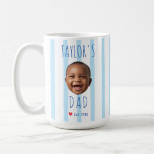 Baby Face Photo Blue Stripes First Father's Day Coffee Mug