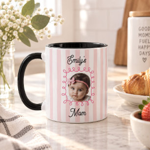Baby Face Photo Pink Striped Mom Birthday Coffee Mug