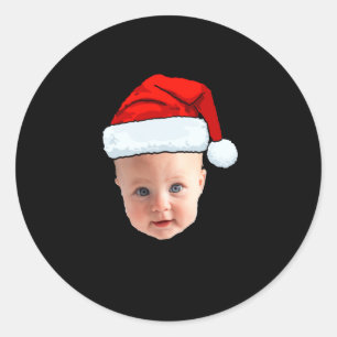 Baby Face Santa Hat Christmas Photo  Classic Round Sticker