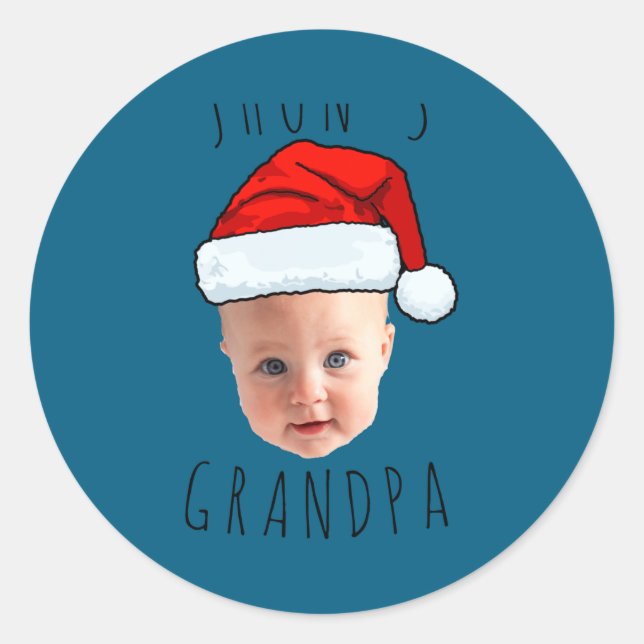 Baby Face Santa Hat Christmas Photo  Classic Round Sticker (Front)