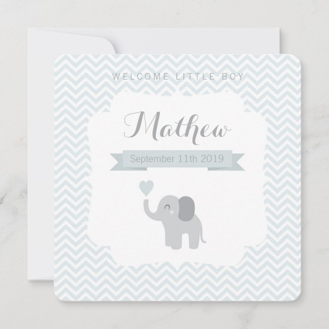 Baby Faire-part éléphant Chevron Coeur (Devant)