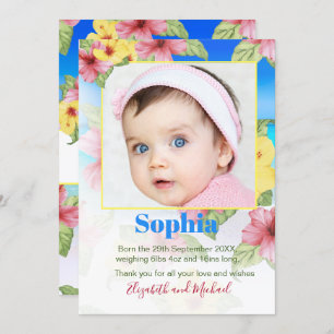 Baby Faire-part Photo Plage florale tropicale