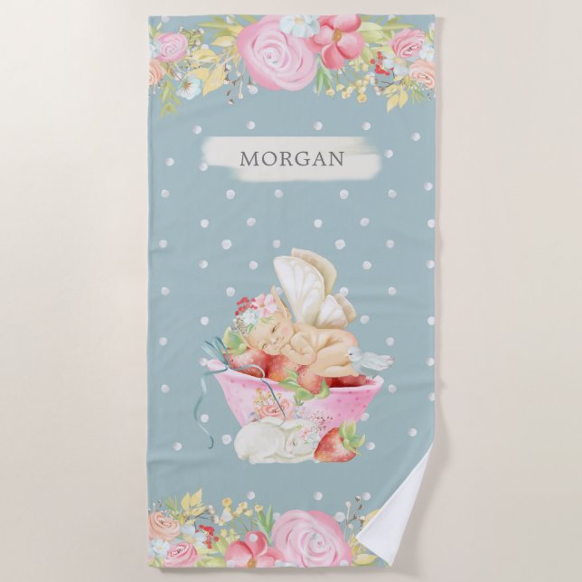 baby fairy cute garden enchanted monogram  beach t beach towel (Front)