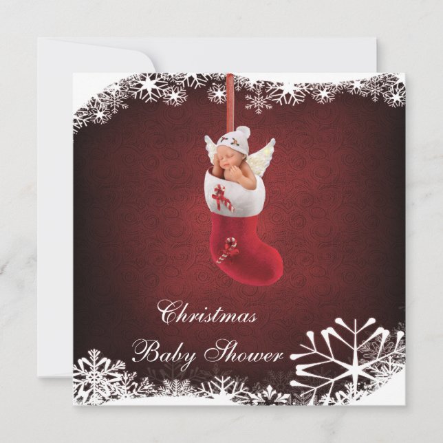 Baby Fairy in Christmas Stocking Baby Shower Invitation (Front)