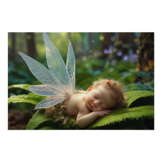 Baby Fairy in Magic Forest Glossy Poster (Front)