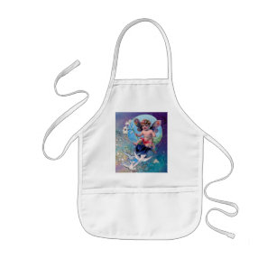 BABY FAIRY WITH DOVES IN SPARKLES blue green Kids Apron