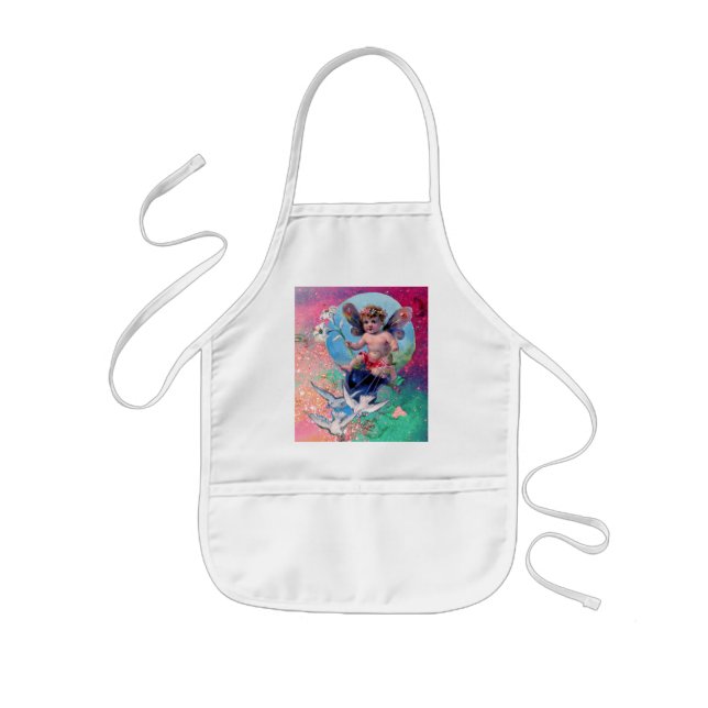 BABY FAIRY WITH DOVES IN SPARKLES pink green Kids Apron (Front)