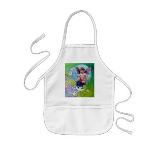 BABY FAIRY WITH DOVES IN SPARKLES violet green Kids Apron