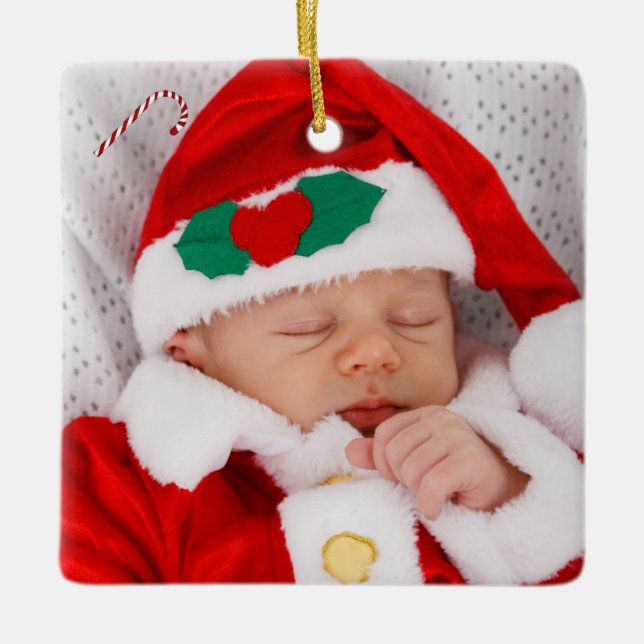 Baby, Family Pictures and Candy Cane, ZYPI Ceramic Ornament (Front)