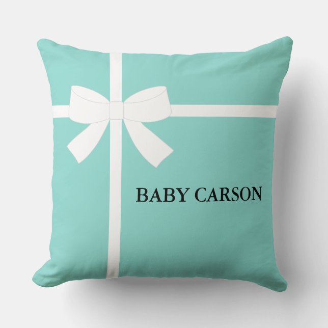 Baby & Family Teal Blue Shower Sprinkle Party Throw Pillow (Front)
