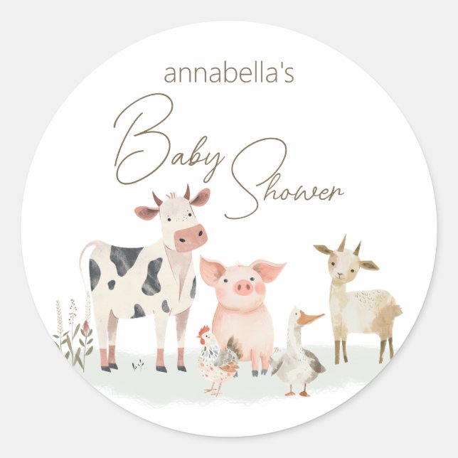 Baby Farm Animals Cute Country Theme Classic Round Sticker (Front)