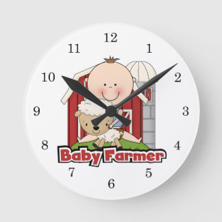 Baby Farmer With Sheep Round Clock