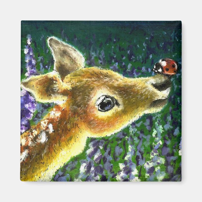 Baby fawn and ladybug magnet (Front)