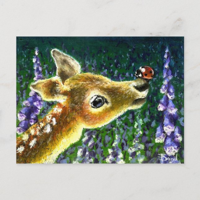 Baby fawn and ladybug postcards (Front)