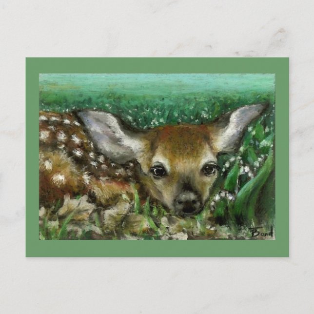 Baby fawn and lilies of the valley postcard (Front)