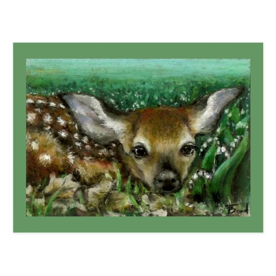 Baby fawn and lilies of the valley postcard