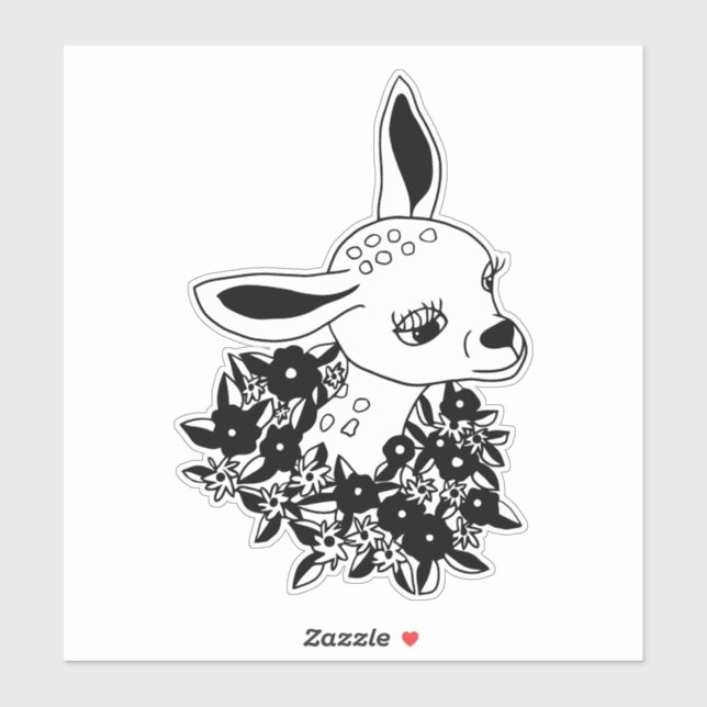 baby fawn doe deer flowers animal art drawing   (Sheet)