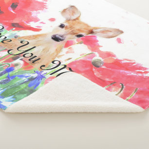 Baby fawn in a field of poppies personalized sherpa blanket
