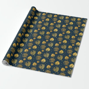 Baby Feet and Hearts in gold colour Wrapping Paper