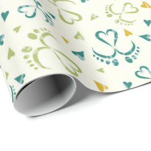 Baby Feet and Hearts in green color Wrapping Paper