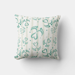 Baby Feet and Hearts in green glitter Throw Pillow
