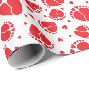 Baby Feet and Hearts in red color Wrapping Paper