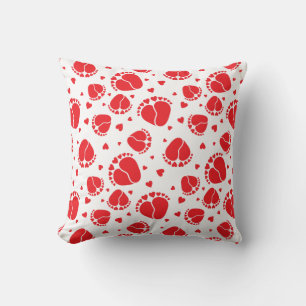 Baby Feet and Hearts in red colour Throw Pillow