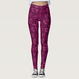 Baby Feet and Hearts with Pink Glitter Pattern Leggings