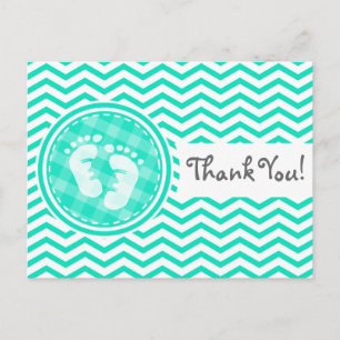Baby Feet; Aqua Green Chevron Postcard