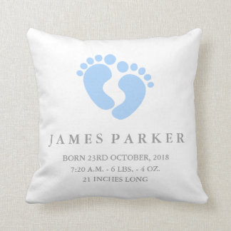 Baby Feet Baby Boy Birth Announcement Pillow