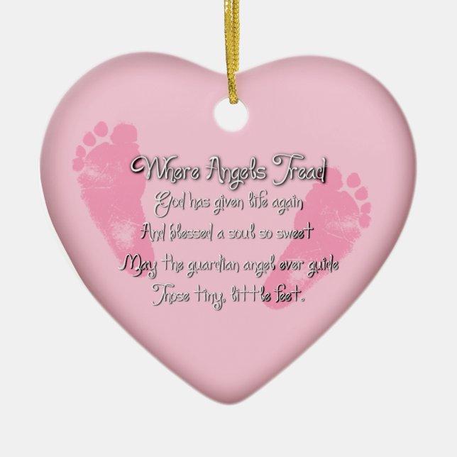 Baby Feet Birth Heart Shaped Ornament (Front)
