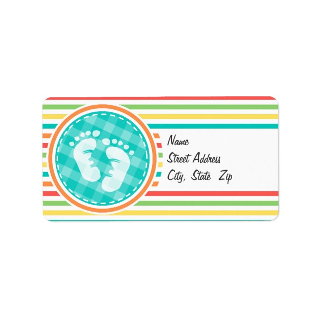 Baby Feet, Bright Rainbow Stripes Label (Front)