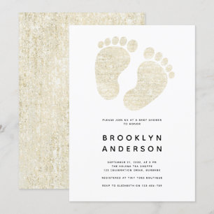 Baby Feet Gold Glitter Gender Neutral Baby Shower Invitation
