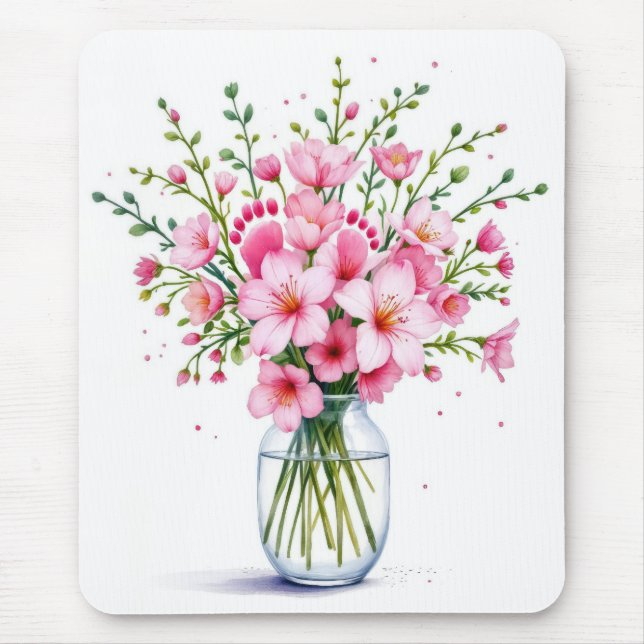 Baby Feet In Pink Flower Arrangement Mouse Pad (Front)