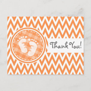 Baby Feet; Orange and White Chevron Postcard