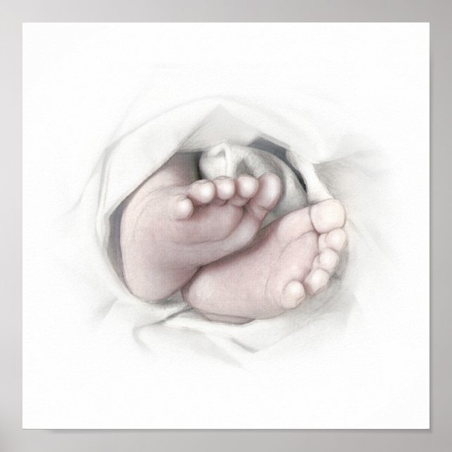 Baby feet pencil sketch poster (Front)