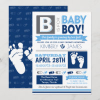 Baby Feet Poster Style Boy Shower Invitation 3