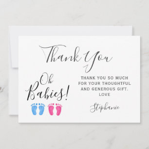 Baby Feet Twins' Baby Shower Thank You Card