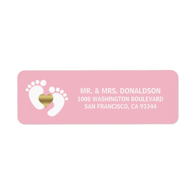 Baby Feet White Pink Girl Baby Shower Address (Front)