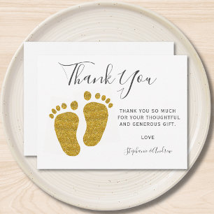Baby Feet Yellow Glitter Baby Shower Thank You Postcard