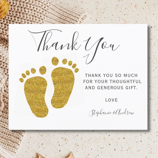 Baby Feet Yellow Glitter Baby Shower Thank You Postcard (Creator Uploaded)