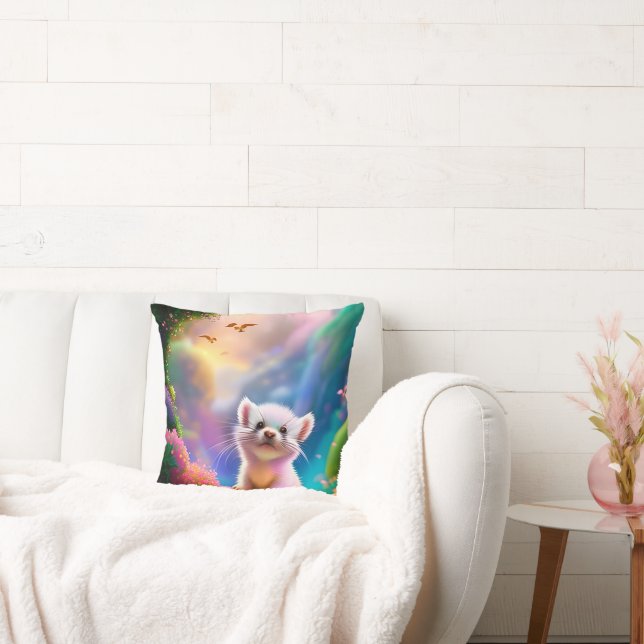Baby Ferret Throw Pillow (Couch)