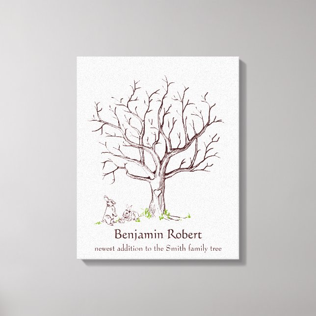 Baby Fingerprint Tree (Bunnies) Canvas Print (Front)