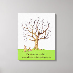 Baby Fingerprint Tree (Colour Bunnies) Canvas Prin
