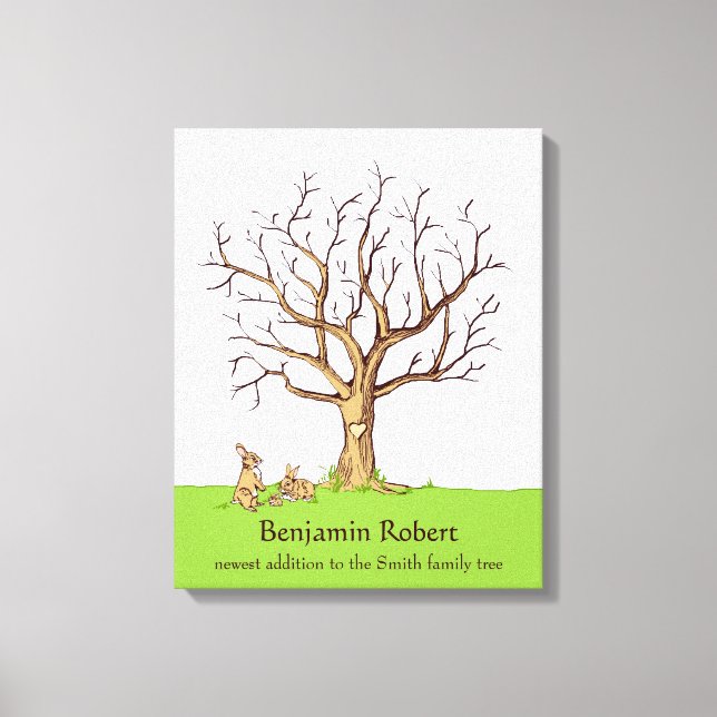 Baby Fingerprint Tree (Colour Bunnies) Canvas Prin (Front)