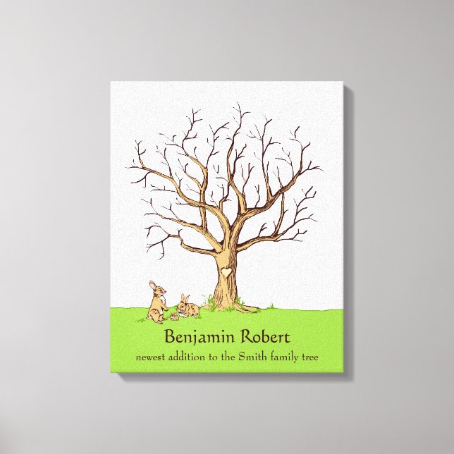 Baby Fingerprint Tree (Colour Bunnies) Canvas Prin Print (Front)